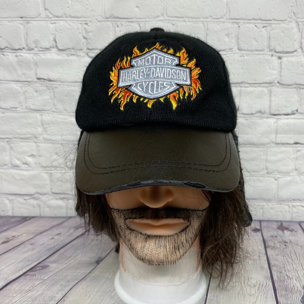 Harley Davidson Motorcycles Hat Cap Black with Earflaps Fit Small Size Heads